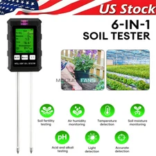 6-in-1 PH Tester Sunlight Soil Moisture Meter Detector Temperature Humidity NEW