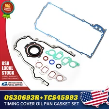 TCS45993+OS30693R Engine Timing Cover Oil Pan Gasket For GMC Sierra 1500 1999-07