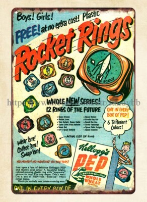  Pep Tom Corbett Rocket Rings 1951 old toy ads metal tin sign