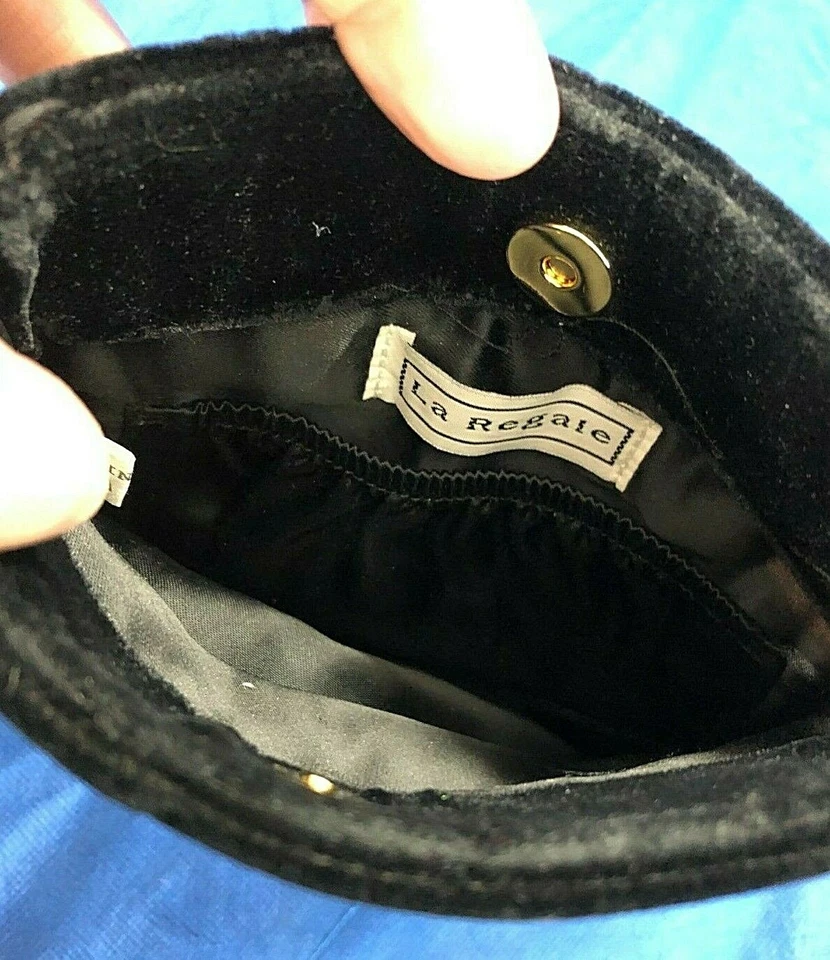 复古 LE REGALE 时尚黑色天鹅绒串珠流苏和提手晚装钱包 — 第 4/4 张图片