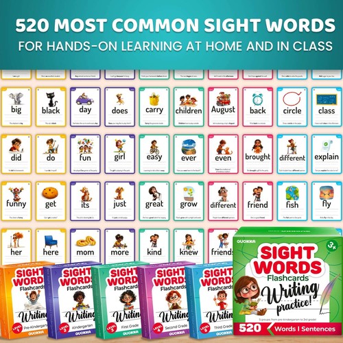 520 Sight Words Flash Cards for Kids - 5 Levels from Pre-K to 3rd Grade - Picture 7 of 7