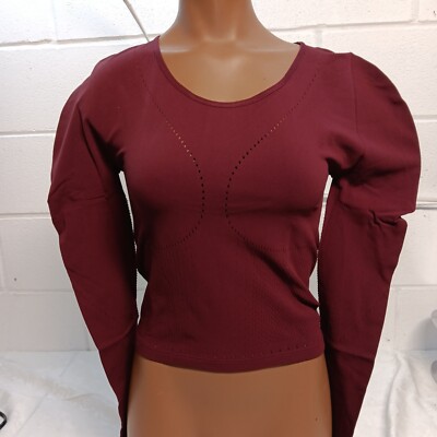 Fabletics SculptKnit Contour Long Sleeve Crop Top Women's L Burgandy New