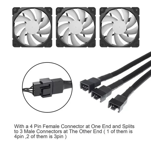2 of Desktop Computer Fan Power Splitter 3 Way 4 Pin Pwm Cable Adapter