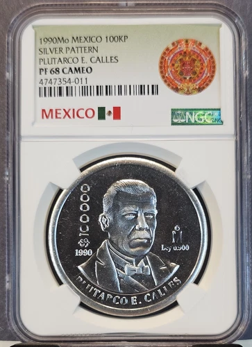 1990 MEXICO 100000 PESOS SILVER PATTERN PLUTARCO E CALLES NGC PF 68 CAMEO RARE