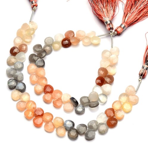 Natural Gem Multi Color Moonstone Faceted 7.5mm Size Heart Shape Beads 8" Strand - Picture 2 of 6