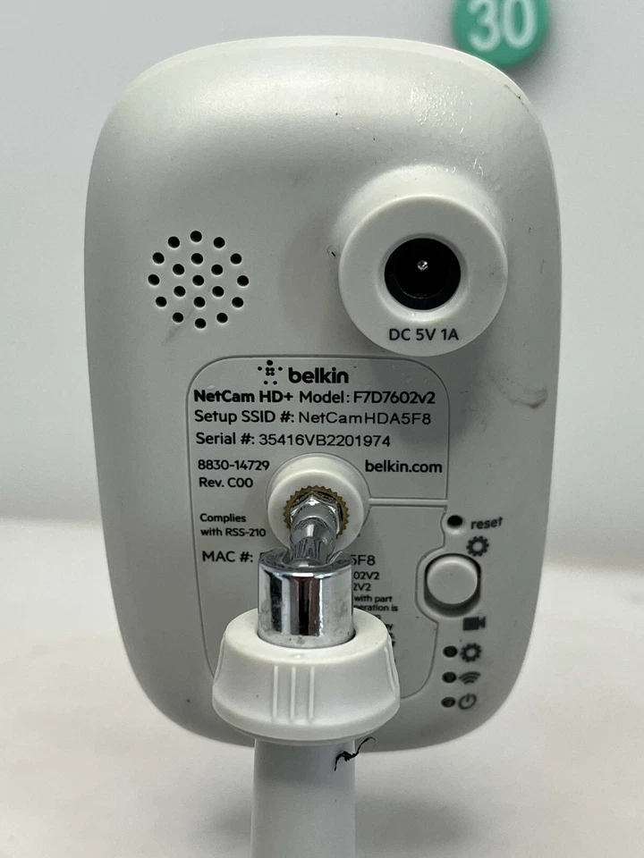 Belkin F7D7602V2 NetCam HD+ WiFi Camera with Night Vision - White - Image 2 of 2