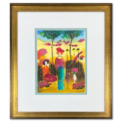 Moshe Leider, Framed Original Mixed Media Watercolor Painting, Hand Signed