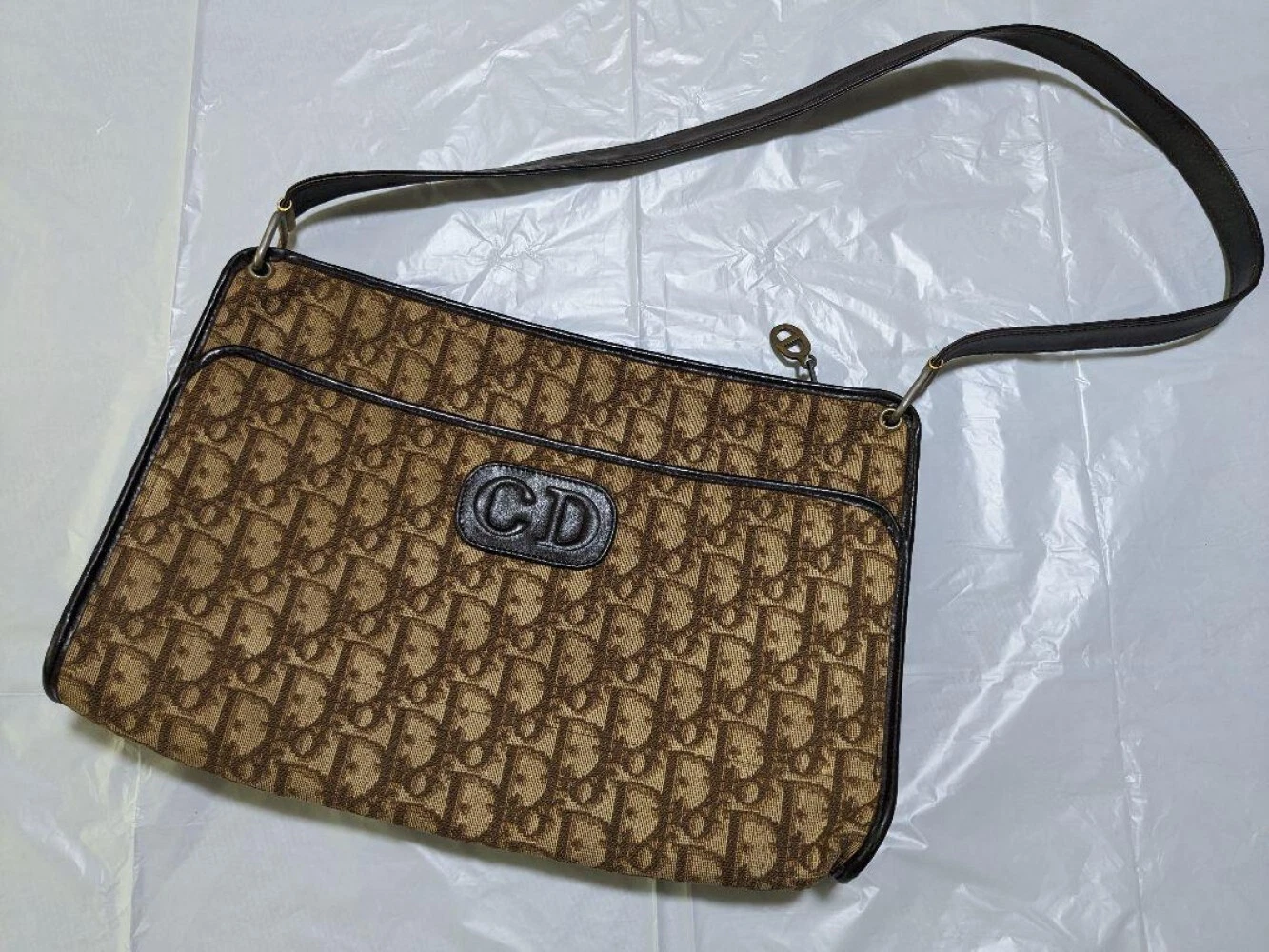 Sac bandoulière Christian Dior Trotter cuir toile marron authentique femme