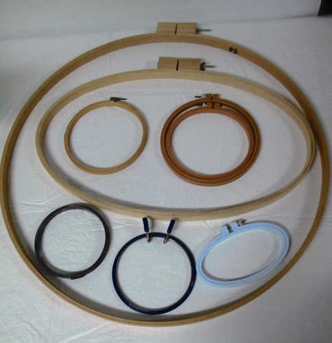 Round & Oval Metal Wood Embroidery Hoops Cork Spring screw mixed size lot 8 - 第 1/4 張圖片