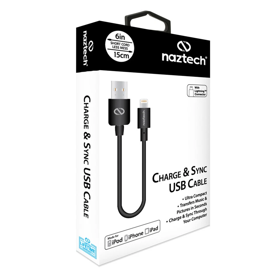 Naztech MFi Charge/Sync USB Cable 6 Inch w Charge and Sync For Your Computer - Image 2 of 3