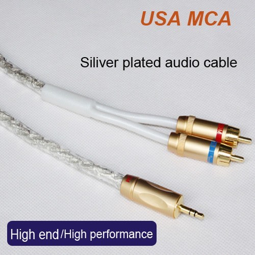 6ft 2M MCA Silver Plated Stereo 3.5mm Male to 2RCA Male Audio Cable Hi-Fi  - Afbeelding 1 van 9