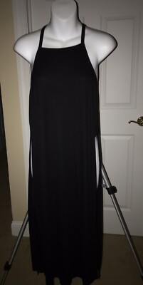 Black Rib Knit Racer Back Dress Waist High Slits Mid Calf Raw Edged Hem Medium | eBay Black Rib Knit Racer Back Dress Waist High Slits Mid Calf Raw Edged Hem Medium | eBay