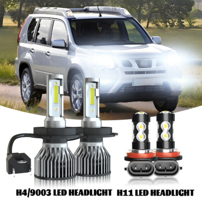 For Nissan X-trail 2004-2013 LED Headlight Hi/Lo +Fog Light Bulb Combo Kit 6000K