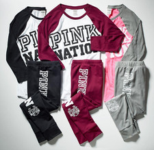 New Victoria's Secret PINK NATION Baseball Tee Shirt  Gym Pants Set RARE Gift