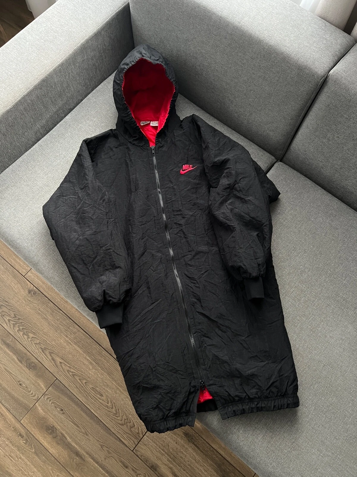 Vintage 90s Nike Force Long Coat Windbreaker Jacket RARE Hip Hop Baggy Mens L