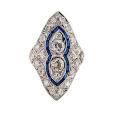 Circa 1930S Art Deco Old European Cut Cubic Zirconia and 925 Silver Retro Ring