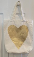 White Canvas Tote Bag With Gold Heart 15 X 12 Perfect Bridesmaids Gift