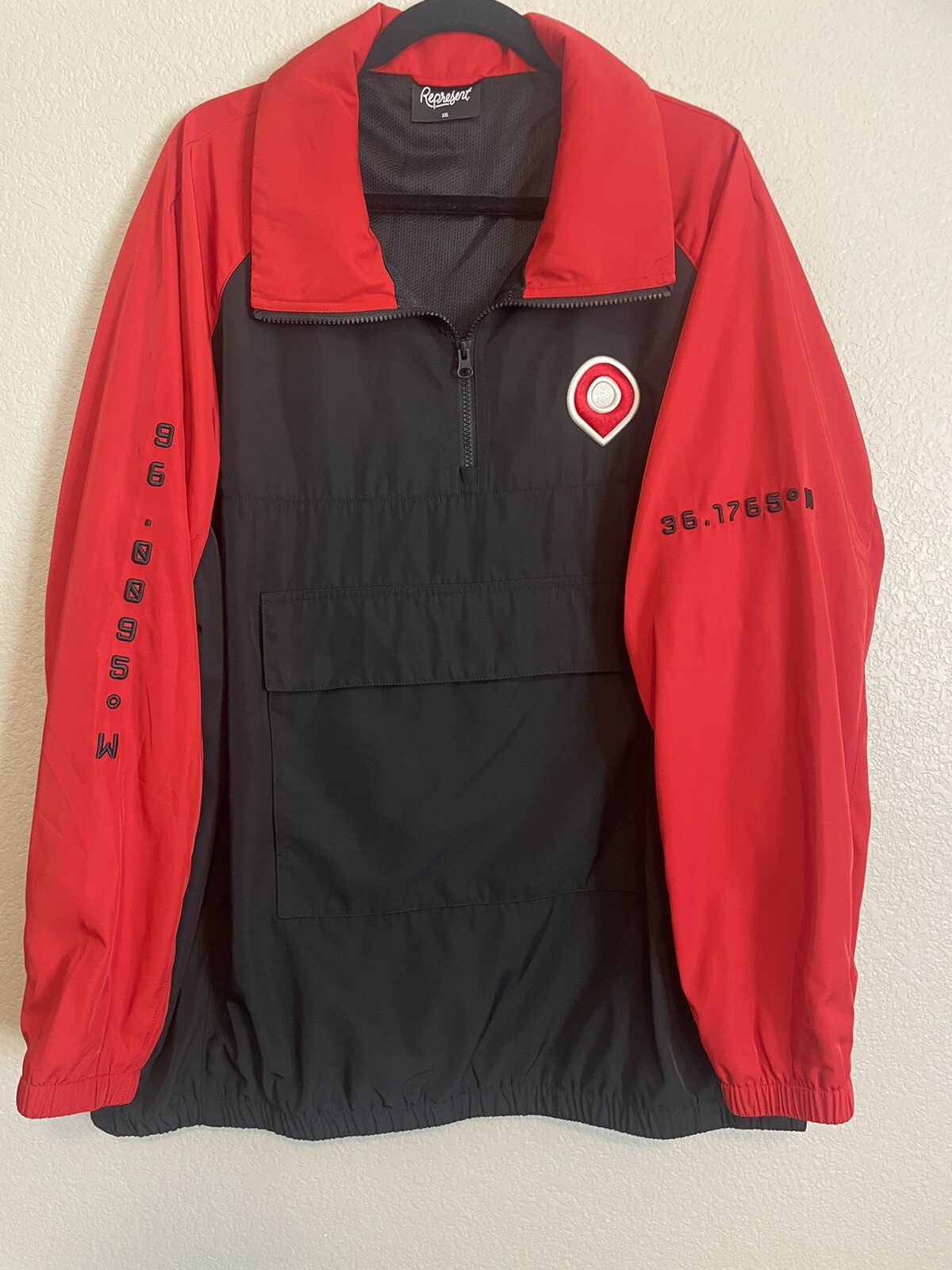 Men’s Pullover Jacket Red Black Windbreaker 1/4 Z… - image 1