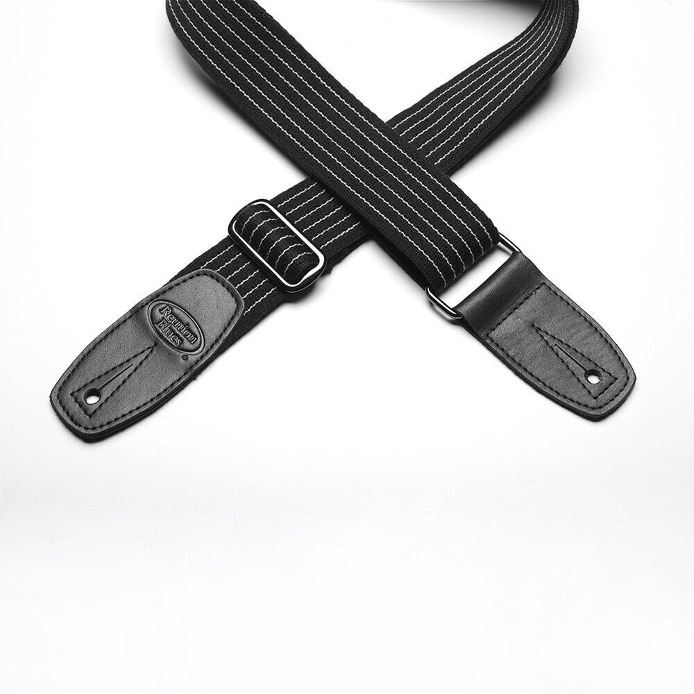Reunion Blues Merino Wool 2" Wide Guitar Strap, Black with Pinstripes