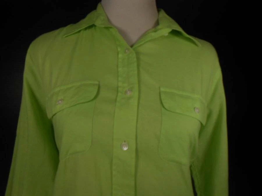 Hermosa Blusa Para Mujer Talla 4 Tommy Hilfiger Verde Polka Manga Larga Botón Foto 2 de 4