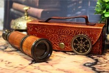 16 Inch Nautical Vintage Brass Telescope Monocular Spyglass With Leather Case
