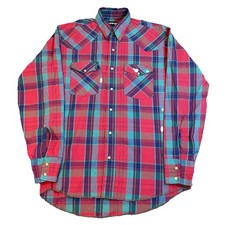 Vintage 90s Wrangler Western Button Up Shirt Men  s Medium Red Pearl Snap Buttons