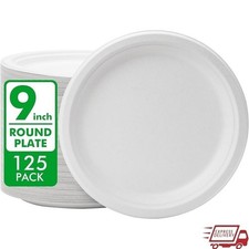 Eco-Friendly Heavy Duty Compostable Paper Plates 9 Inch Disposable 125 Pack New