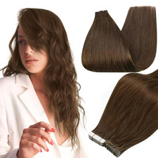Tape in Extensions Human Hair 18 Inch Real Tape in Hair Extensions Color 4 Middl