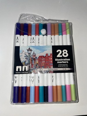 New!- Illustration Markers - 28 Count - Soft Broad & Fine Point Tip