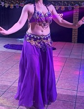 Women s Purple Belly Dance Costume Beaded Bra Belt Set