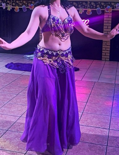 Women’s Purple Belly Dance Costume Beaded Bra & Belt Set