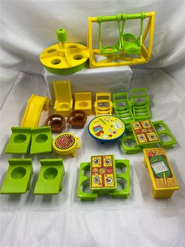 Vintage Fisher Price Little People Swing Set Lounger Picnic Art Table Chairs