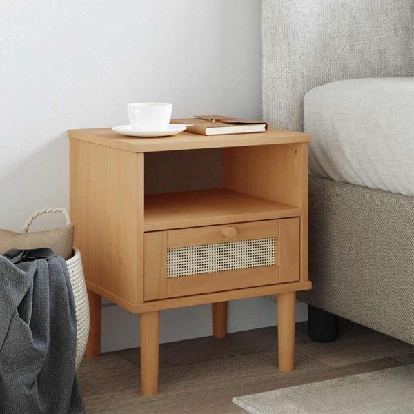 Nachttisch Senja Rattan-Look Braun 40X35X48Cm Massivholz Kiefer-image