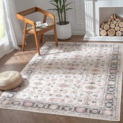 5 x 7 Floral Area Rug Washable Non-Slip Indoor Entryway Rug Taupe Gray