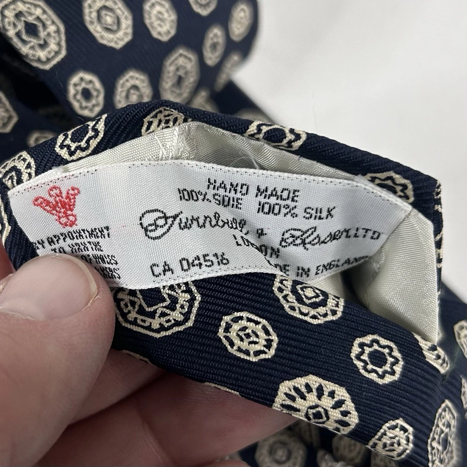 Corbata Turnbull & Asser 100% Seda Vintage Floral Azul Blanco 3 3/4 x 58 Foto 4 de 4