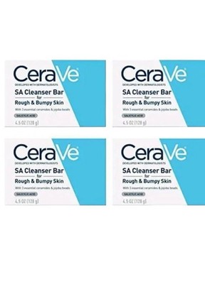 CeraVe SA Cleanser Bar for Rough & Bumpy Skin Bundle - of 4 Bars With 3