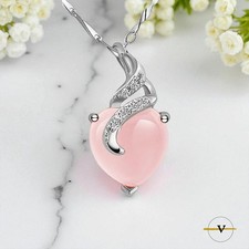 COLLANA DONNA ARGENTO 925 RODIATO CON CUORE DI QUARZO ROSA E ZIRCONI