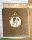 French Style 1800 Miniature Picture Red Hat Black Feathers Flower In Hair Signed — photo 6