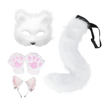 Fox Cat Ears Headband and Tail Set Plush Paw Gloves for Cosplay Birthday Party