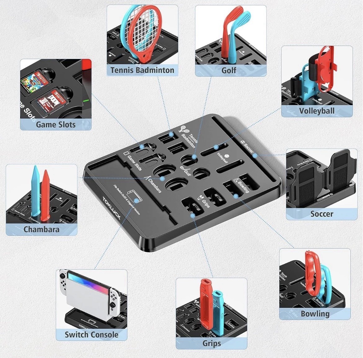 Tokluck Switch Sports Accessories Bundle with Organizer Station