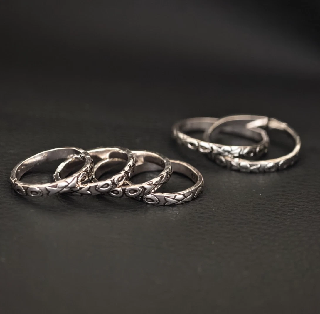 925 Sterling Silber Floral Zehenring Set Verstellbar Boho Oxidiert Fußschmuck