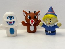 3 Rudolph Red Nosed Reindeer Finger Puppets Rubber Elf Snowman Christmas Holiday