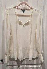 Simply Vera Wang Cream Long sleeve Cinched Tunic Blouse - Lace Up Top - Size M