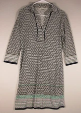 Max Studio Womens Geometric Shift Dress 3/4 Sleeve Collared Size S Multicolor