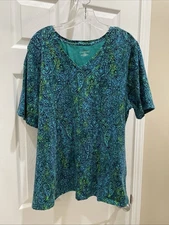 Catherines Sz 1XL Beautiful blue Short Sleeve Stretch Blouse Top Gorgeous￼