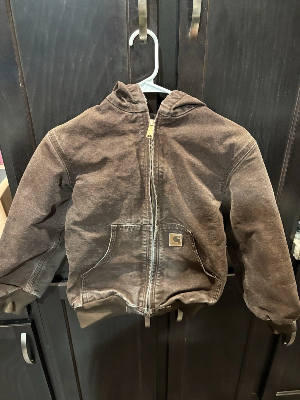 Carhartt VTG Jacket Fleece Lined Youth L 10/12 YYJ159 DKB Dark Brown Hooded Coat