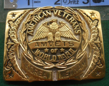 AMVETS American Veterans of World War II Korea Vietnam Gold Plated Belt Buckle