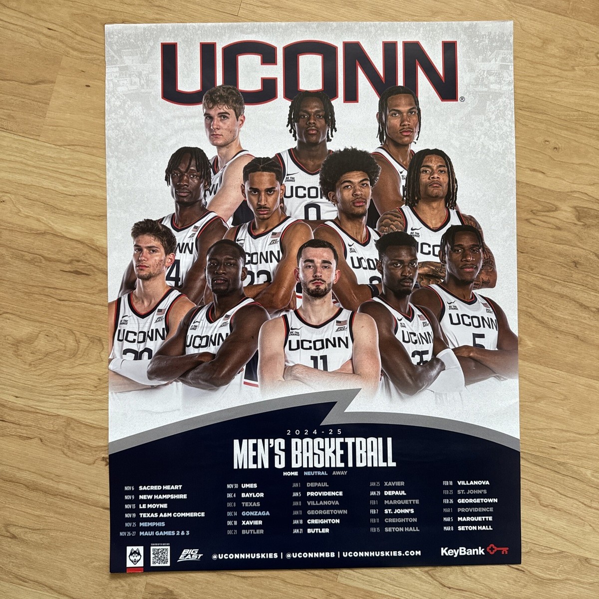 2024-2025 UCONN MENS BASKETBALL POSTER 18x24” HUSKIES UNIVERSITY