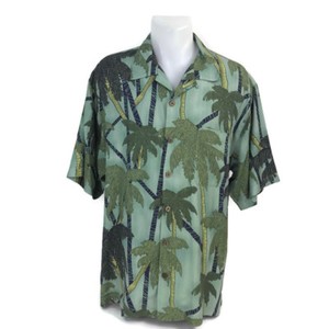 Tommy-Bahama-Men-039-s-Aloha-Hawaiian-Shirt-Green-Tropical-Palm-Trees-Size-Large