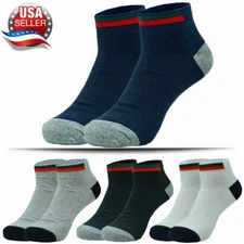 12 Pairs Men Sport Cotton Ankle Quarter Crew Red Striped Socks Low Cut Size 9-13